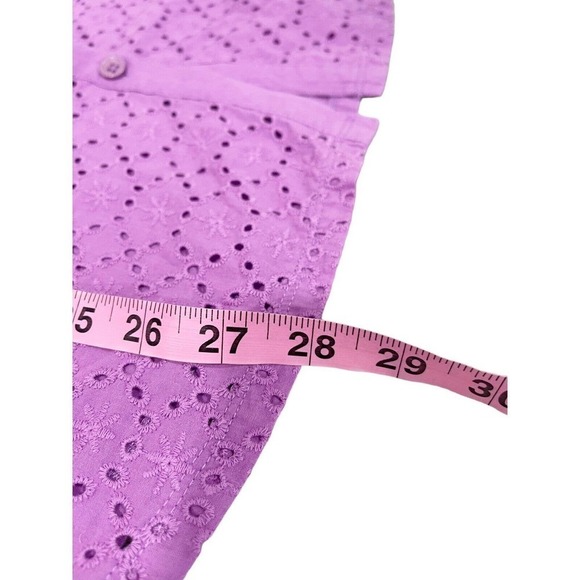 Catherines Top 0X Light Purple Lavender Semi-Sheer Eyelet 3/4 Sleeve Button - Picture 5 of 5